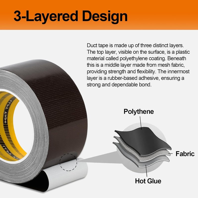 LLPT Duct Tape Premium Grade 2.36 Inches x 108 Feet x 11 Mil Easy Tear Residue Free Strong Adhesive Color Brown (DT241) - Image 4